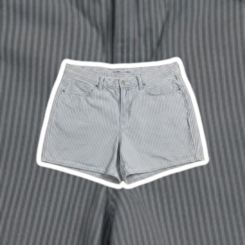 Old Navy High Rise Baggy Denim Shorts 14 BStriped Hickory Pinstripe 100% Cotton